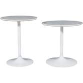 Camille End Table in White Solid Marble & White Iron (Set of 2)
